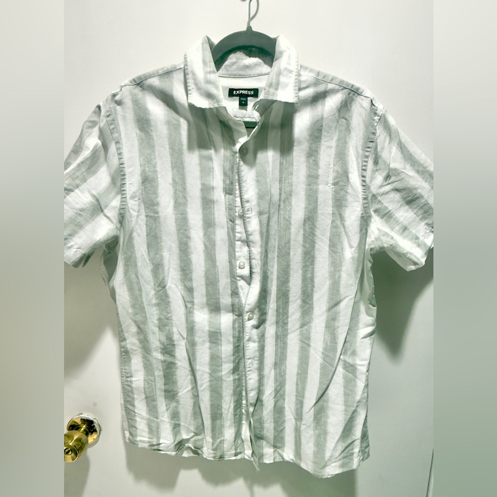 Express Men's Light Gray Striped Button Down Shirt